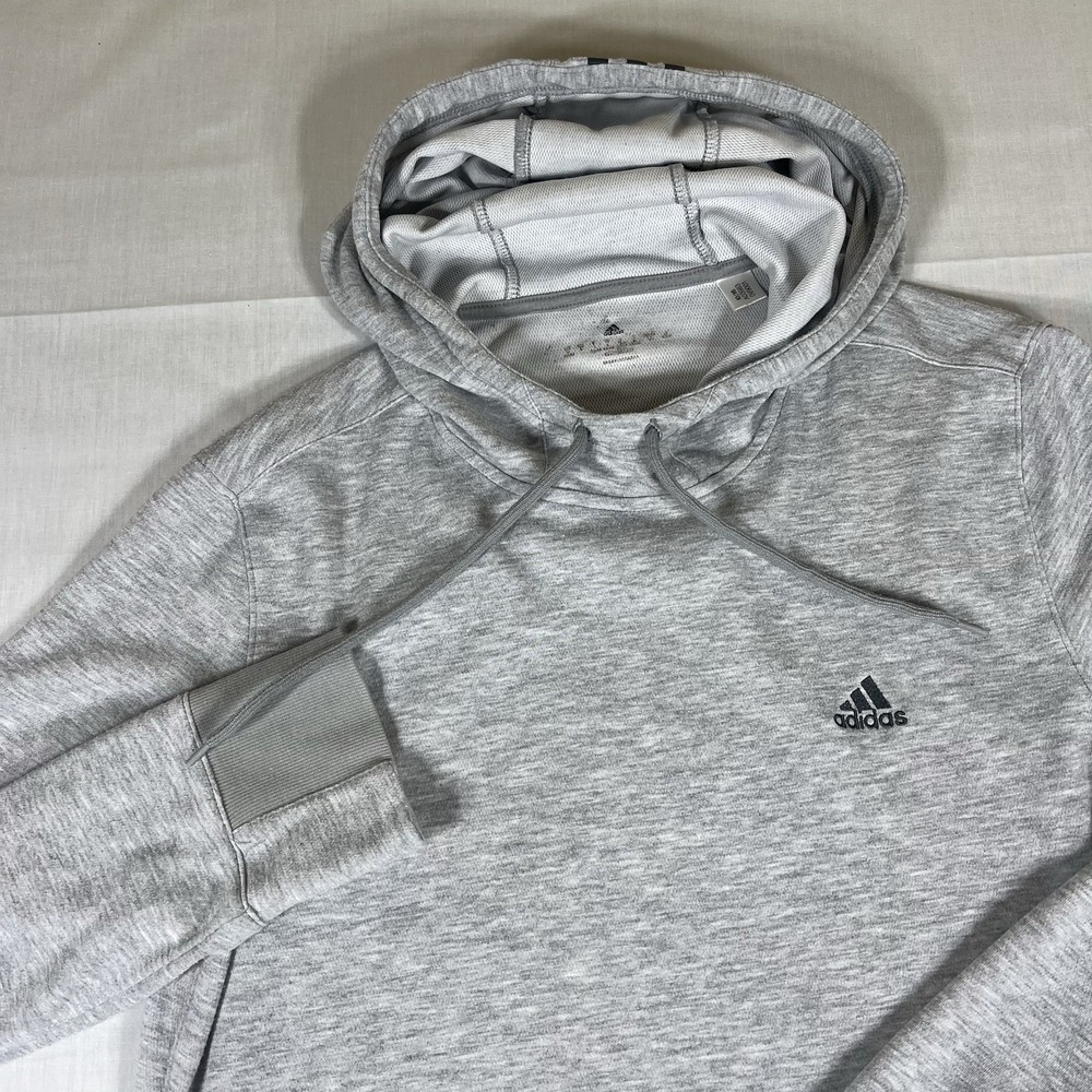 Adidas Womens Gray Pullover Hoodie Size M Athletic Sweatshirt Logo Pocket